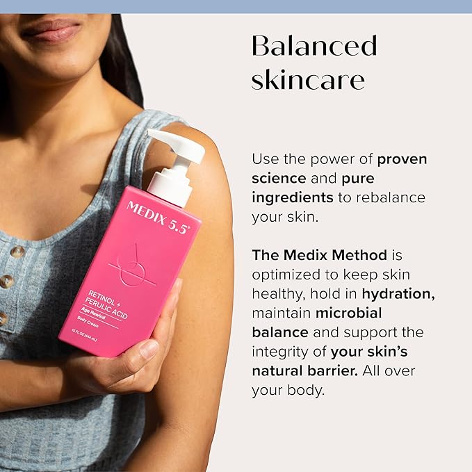 MEDIX Vitamin C Body Wash + Retinol Body Lotion Crepey Skin Moisturizer 2PC Set | Anti Aging Retinol Body Cream + Gel Body Cleanser Skincare Set For Women, Men, & Firmer Looking Skin, 2PC