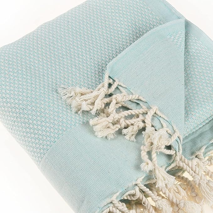 Beach Towel | Cotton Beach Towels, Easy to Carry, Sand Free, Highly Absorbent, Quick Dry, Turkish Towels for Travel Camping Bath Sauna Beach Gym Pool Yoga SPA by Lahammam, Akasya, Aqua