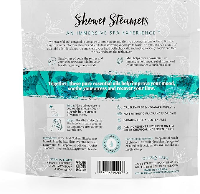 Gilden Tree Shower Steamers Aromatherapy Eucalyptus Mint Essential Oils Stress Relief, Birthday Gifts for Women Men Teens Adults, Made in USA (Breathe Easy)