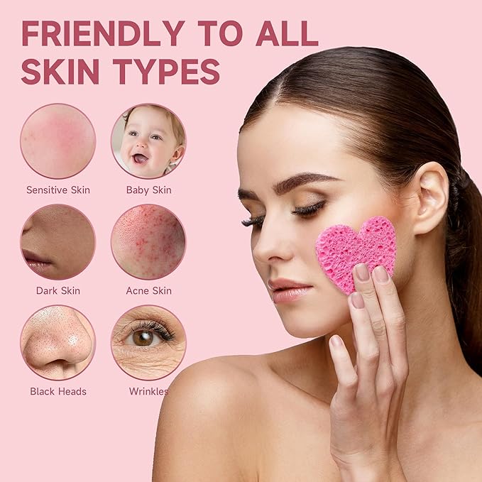 100 Count Compressed Facial Sponges 100% Natural Cellulose Eco-Friendly Makeup Sponges for Gentle Cleansing, Exfoliating & Stubborn Makeup Removal Travel for Women (pink)