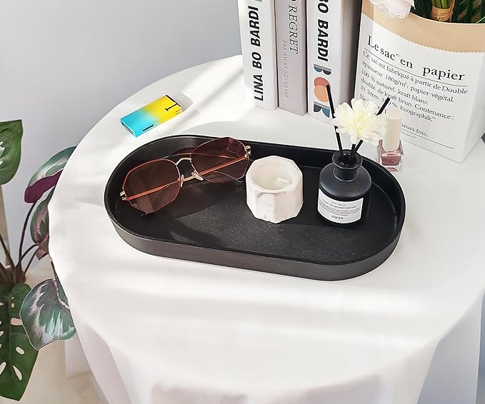 Black Small Tray (11.8 inch), 3 Pack Oval Tray for Kitchen Counter, Bathtub Bathroom Vanity Items, Countertop Organizer, Coffee Accessory, Bar, Serving Seasoning, Salt and Pepper, Soap.