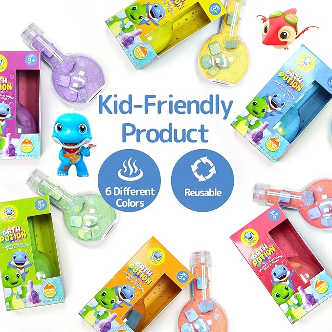 SWCANDY Bath Toys Kids Bath Bomb Potion, Easter Basket Stuffers Essentials, 6 Pack Nontoxic Bathtub Colorful Bubble Foam Scientific Soap Magical Fizzes Eruption for Ages 4-8 Boys Girls Toddlers