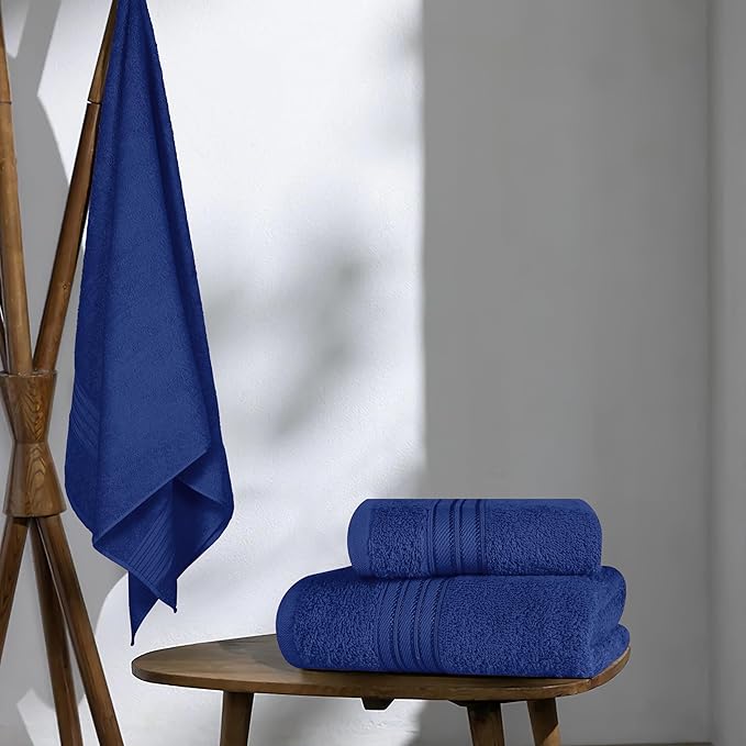 BOUTIQUO Ultra Soft 3 Pack Cotton Towel Set, Contains a Bath Towels 28x55 inch, a Hand Towels 16x24 inch & a Wash Coths 12x12 inch, Ideal Everyday use, Compact & Lightweight - Navy Blue