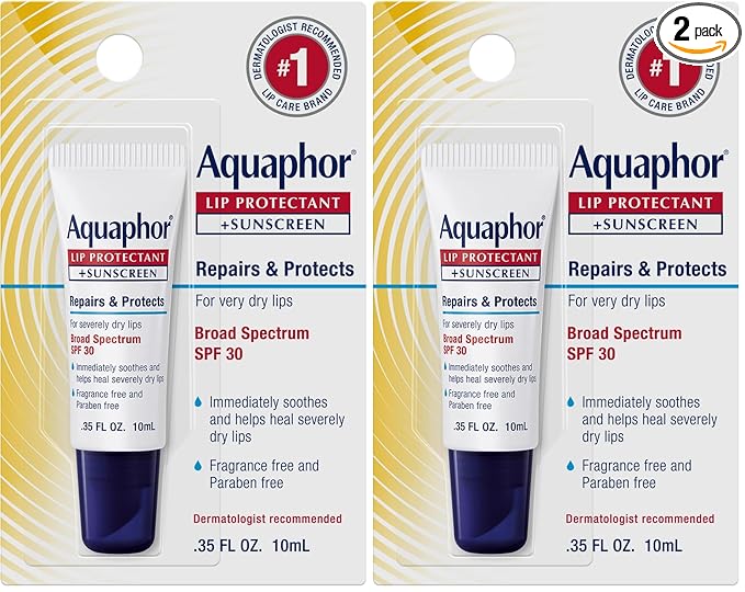 Aquaphor Lip Balm, Lip Repair, SPF 30 | Lip Protectant | 0.35 Oz Tube | Pack of 2