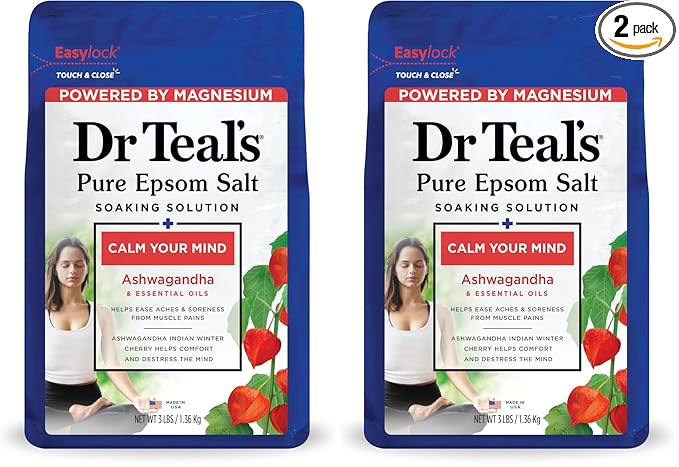 Dr Teal's Epsom Salts Calm Your Mind (Ashwagandha) 3Lb 1.36Kg (Pack of 2)