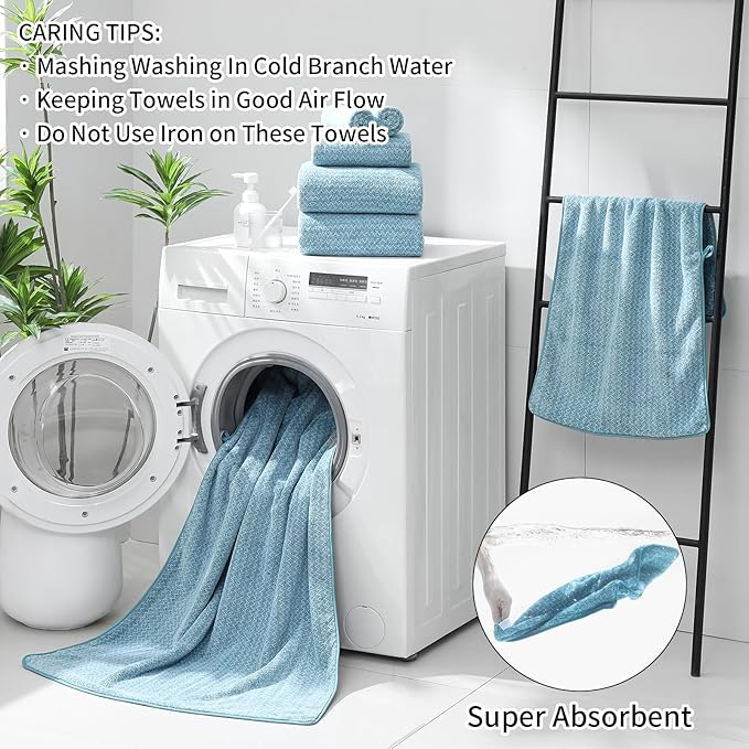 Ultra Soft Bath Towel Set,12 Piece (4 Bath Towels,4 Hand Towels,4 Washcloths) Family Bathroom Towels Set with Hanging Loop,Quick Dry Extra Absorbent Shower Towel for Bathroom,Hotel,Spa-Turquoise