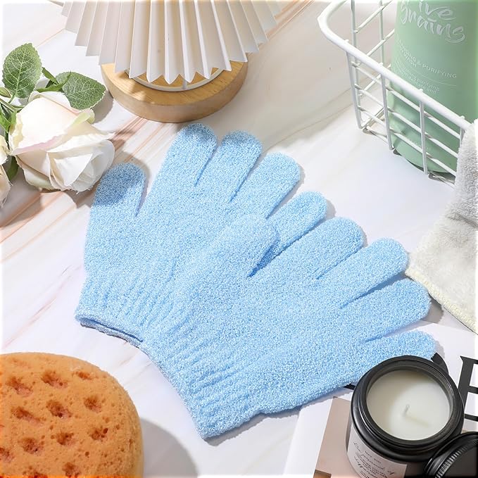 Ramede 30 Pair Exfoliating Glove Double Sided Exfoliating Bath Gloves Pack Nylon Colorful Shower for Men Women Beauty Spa Massage Shower Deep Clean Body Skin Bathing Scrubber Disposable(Sky Blue)