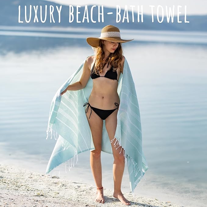 Ray Silver Turkish Beach Towel – 100% Cotton 40x71 Quick Dry Oversized Sand Free Lightweight Blanket for Travel Camping Bath Sauna Pool Gym Yoga (1pc - S-Turquoise)