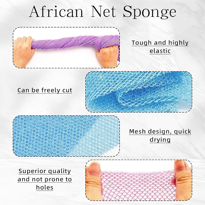 6 Pack African Bath Sponge Exfoliating Glove Set Nylon African Exfoliating Net Exfoliating Washcloth Body Scrubber Back Scrubber Wash Deep Scrubbing Dead Skin