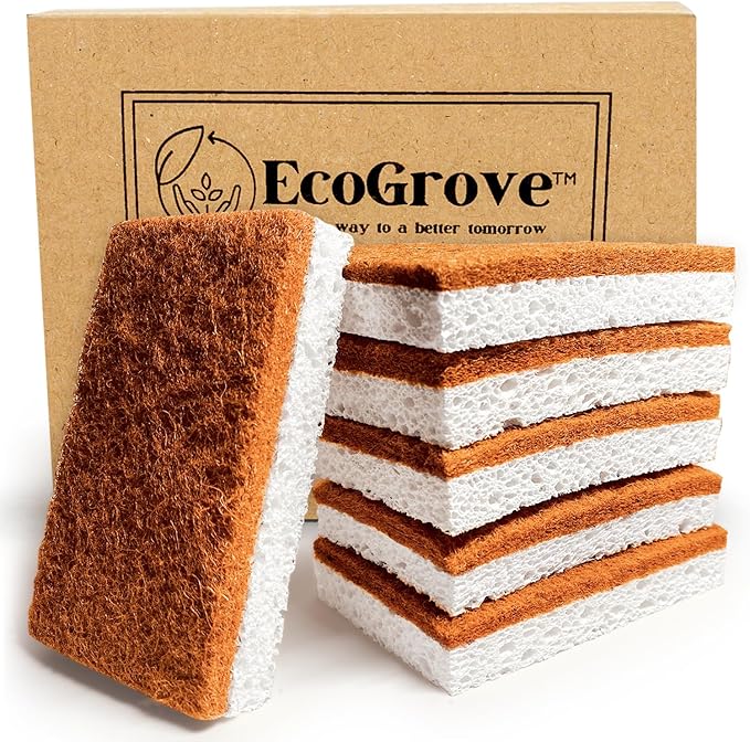 Loofah Sponges 100% All Natural BPA Free Loofah for Dishes, Face, Soap Making, Shower, Exfoliating Eco-Friendly Biodegradable 30 Pack Sponge (Wood Cellulose and Coconut Husk)