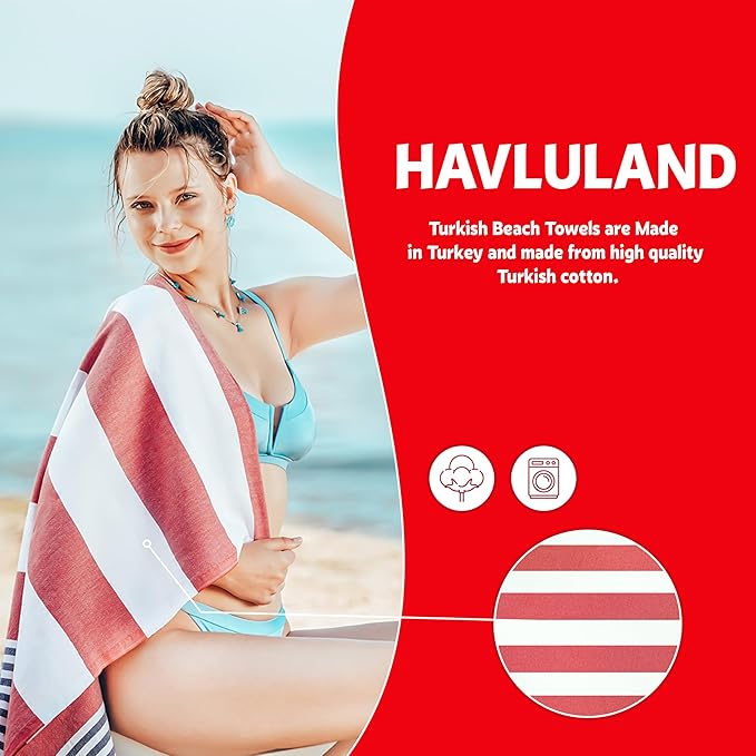 HAVLULAND Turkish Beach Towels, Oversized 40"x72" Turkish Bath Towel, Highly Absorbent Quick Dry Sand Free Beach Towels for Beach Pool Spa Gym Yoga Travel Camping Picnic Blanket - Yellow/Turquoise