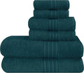 BOUTIQUO 6 Pack Cotton Towel Set, Contains 2 Bath Towels 28x55 inch, 2 Hand Towels 16x24 inch & 2 Wash Coths 12x12 inch, Ideal Everyday use, Ultra Soft Compact & Lightweight - Teal