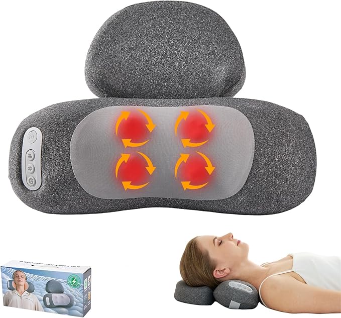 3-in-1 Neck Massager Pillow with Heat, 2-Speed Adjustable Deep Tissue Kneading Massage, Rechargeable Traction Massager for Home Office Travel