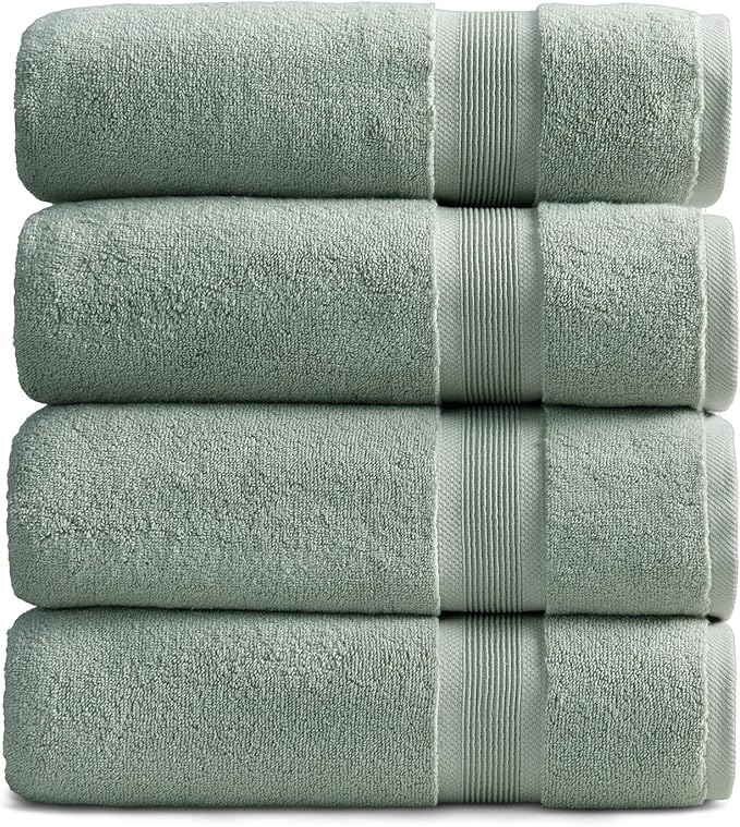 Springtree Home Luxury Bamboo Rayon Bath Towel Set of 4 | 35% Bamboo Rayon - 65% Cotton | Absorbent Quick-Dry Towels for Bathroom | Oeko-TEX Standard 100 Cotton | Eucalyptus