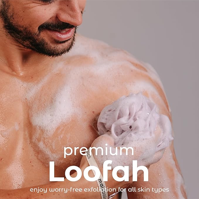 MainBasics Bath Shower Loofah Sponge Pouf Body Scrubber Exfoliator Body Wash Sponge (Set of 3, Perfectly Pink)