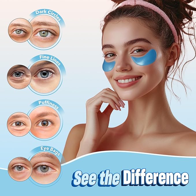 NAZANO Under Eye Patches - 60 Pack for Puffy Eyes, Dark Circles, Bags & Wrinkles with Hydrolyzed Collagen & Hyaluronic Acid - Eye Care Pads for Daily Skincare (Blue)