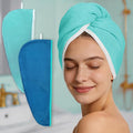 VOOVA & MOVAS Aqua & Blue Microfiber Hair Towel Wrap for Women 2Pcs, Super Absorbent Quick Dry Hair Towels for Wet Hair After Shower, Soft Lightweight Hair Wraps