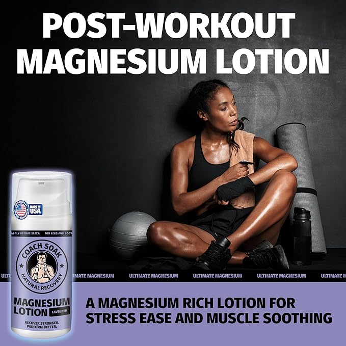 Coach Soak Magnesium Lotion with MSM - Magnesium Chloride & Menthol - Non-Greasy Alternative to Epsom Salt Lotion and Cream - Apply Before Sleep for Feet, Leg Cramps & Body - Lavender 3.4oz