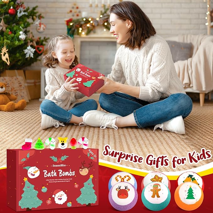 SeasonBliss Christmas Bath Bombs for Kids with Surprise Inside,Bath Bombs Sets with 6 Pack Bubble Bath Bomb for Girls and Boys, Nice Gifts for Kids