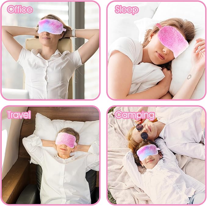 2 Pcs Plush Eye Mask Soft Sleeping Blindfold Eye Cover Comfortable Furry Faux Fur Sleeping Mask Satin Nap Night Eyeshade Cover for Women Men Gift (Purple, Red)
