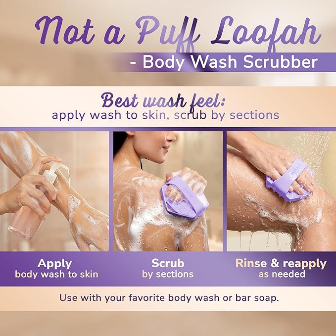 SILKLE Silicone Body Scrubber – Gentle Exfoliating Shower Scrubber for Body & Bath, Silicone Shower Brush & Loofah Alternative – Non-Slip Silicone Body Brush, Quick Dry, Hygienic - Purple