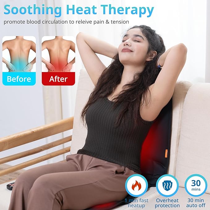 CARSHION 10 Vibration Motors, Massage Seat Cushion with Heat,Back Massager for Chair Back Massager Heated Seat Cover Massage Chair Pad for Pain Relief Home Office Use
