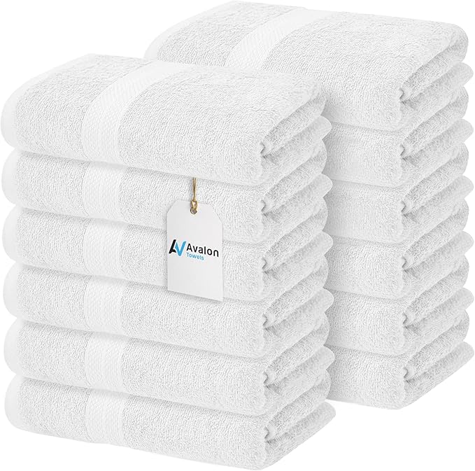 Avalon Towels Bath Towels for Bathroom 100% Cotton White Bathroom Towels Pack of 12 (24x48 inches) - Quick Drying Bath Towels Set Small, Light Weight & Absorbent Perfect Gym & Pool Towel Set