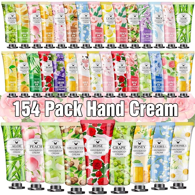 VISCOO 154 Pack Hand Cream Gifts Set for Women, Mothers Day Gifts, Teacher Appreciation Gift, Nurses Week Gift, Bulk Gifts for Women, Moisturizing Mini Hand Lotion Travel Size for Dry Cracked Hands