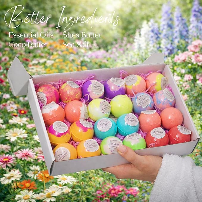 EvolutionUSA 24 Refresh Bath Bombs for Women & Kids – Lush Bath Bombs Mini Sized, Organic Bathbomb Set, Women & Kids Bath Fizz, Luxury Gift for Mother’s Day, Easter, Valentines, Birthday or Self Care