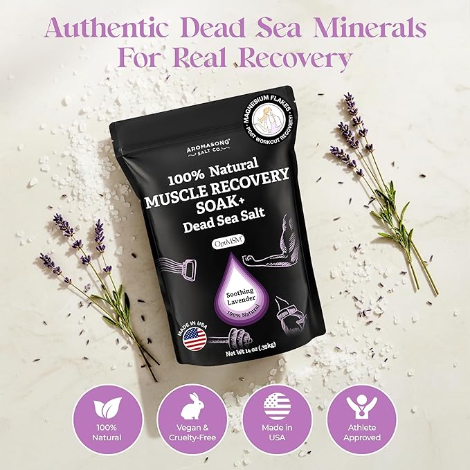 Aromasong Muscle Recovery Bath Soak 3 LB - Natural Bath Salt with Dead Sea Salt, Pure MSM, Magnesium Flakes & Essential Oils for Post Workout Soreness - Made in USA