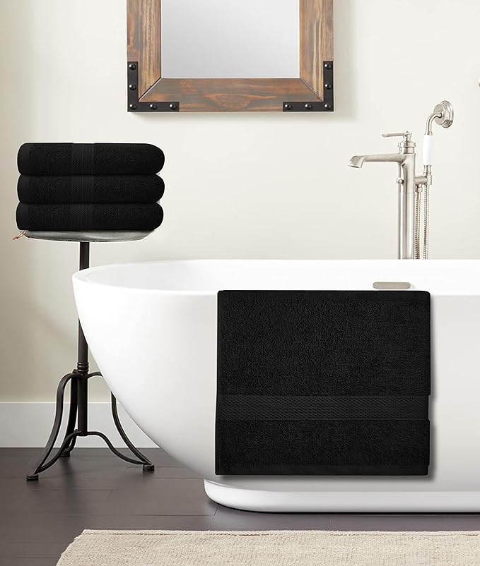 Avalon Towels Bath Towels for Bathroom 100% Cotton Black Bathroom Towels Pack of 6 (22x44 inches) - Quick Drying Bath Towels Set Small, Light Weight & Absorbent Perfect Gym & Pool Towel Set