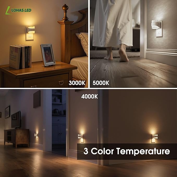 L LOHAS LED Night Light, 3CCT Bubble Night Lights Plug into Wall,2 Pack 3000K/4000k/5000K Adjustable Night Light,Dimmable Nightlights with Dusk to Dawn Sensor for Rooms Bathroom Hallway