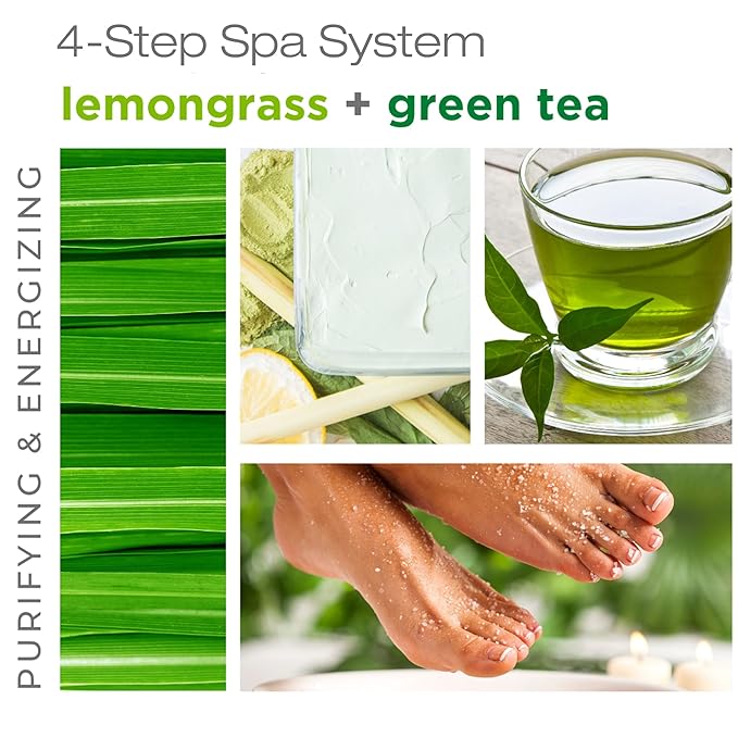 Lemongrass + Green Tea 4-in-1 Manicure & Pedicure Spa Set – Exfoliate, Hydrate & Refresh Skin | Dead Sea Salt Soak, Sugar Scrub, Moisture Mask & Massage Cream | Professional & Home Uses