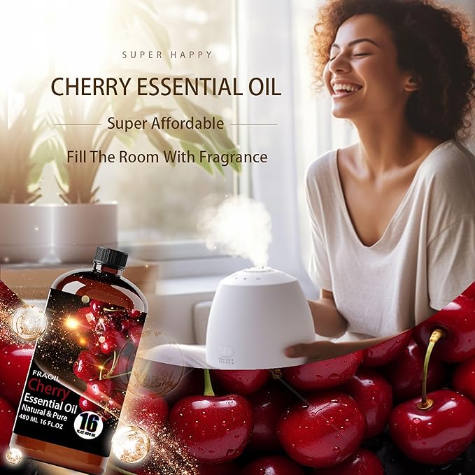 Cherry Essential Oil, Cherry Oil 16 Fl Oz 480 ML for Diffuser Humidifier Yoga Cleaning DIY Candle Soap Making Perfume Gift for Women Essential Oils FRAOIL (Cherry 16 Fl Oz (Pack of 1))