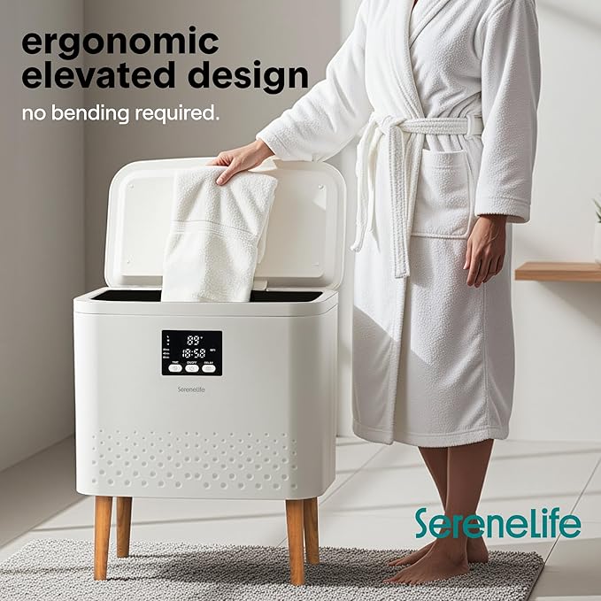 SereneLife WiFi-enabled Towel Warmer Bucket, 20L Large Capacity heater bucket for Towels Blanket and robes, Single-Touch Control, rectangular & Energy-Efficient Design, Auto Shut-Off, White