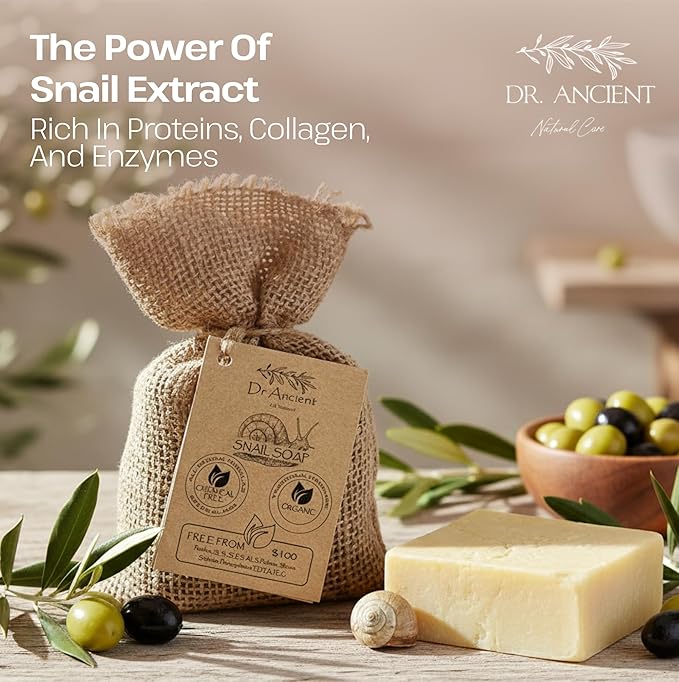 Dr.Ancient Snail Soap Bar, Organic Soap Bars Handcrafted the Traditional Way, Natural Chemical-Free, Vegan, Used for Face Wash, Body Wash, Hand Cleansing and Daily Skin Care, Gentle Cleanser
