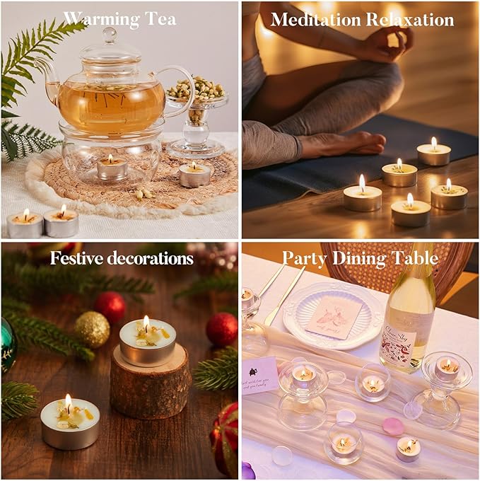 16 Pack Jasmine Tealight Candles with Real Dried Petals, Natural Soy Wax, 6-Hour Burn Time for Home, Wedding & Bath Decor