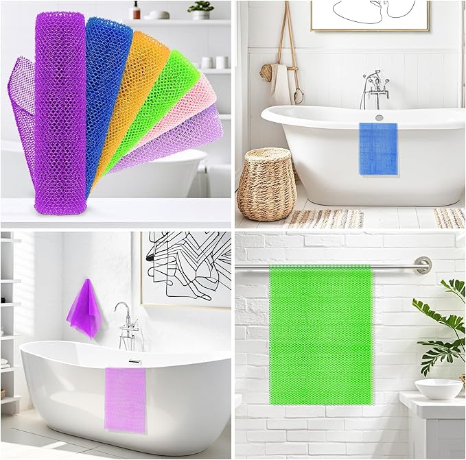 4 Pieces African Net Sponge – Premium African Net Sponge for Deep Exfoliation Quick-Dry and Reusable Mesh for Smooth Skin(Purple, Purple, Pink, Orange, Blue, Green)
