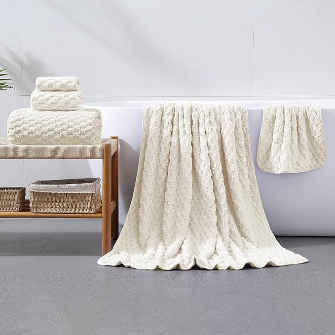 Extra Large Bath Towel Sheet-40x80 Inches Oversized,Super Soft,Quick Dry,Microfiber Shower Towels Highly Absorbent,Plush Bathroom Towels for Adults, Premium Quality (Cream, 2PCS)