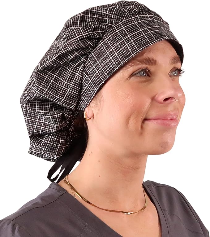 Sparkling EARTH Banded Bouffant Surgical Scrub Ponytail Working Caps and Built-in Sweatband - 100% Cotton - Made in The USA