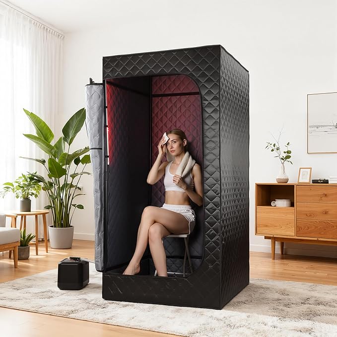 Portable Sauna for Home - Full Body Steam SaunaTent with 3L/1400W Steamer, Remote Control & Foldable Chair - Fast Heating Personal Sauna Box for Detox & Relaxation, 35" x 35" x 71" (Black)