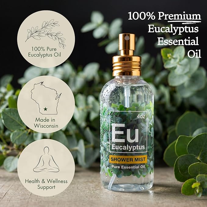 Eucalyptus Shower Spray - Spa-Grade Aromatherapy Shower Mist, 100% Pure Eucalyptus Spray - Essential Oil Steamer, Made in USA (4 oz)
