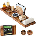 Venusmiles Teak Bathtub Tray Caddy, Foldable Bath Tray with Expandable Handles, Wine Glass and Phone Holders, Book Stand, for Home Spa Relaxation, Luxury Bathroom Accessories - Light Walnut Color