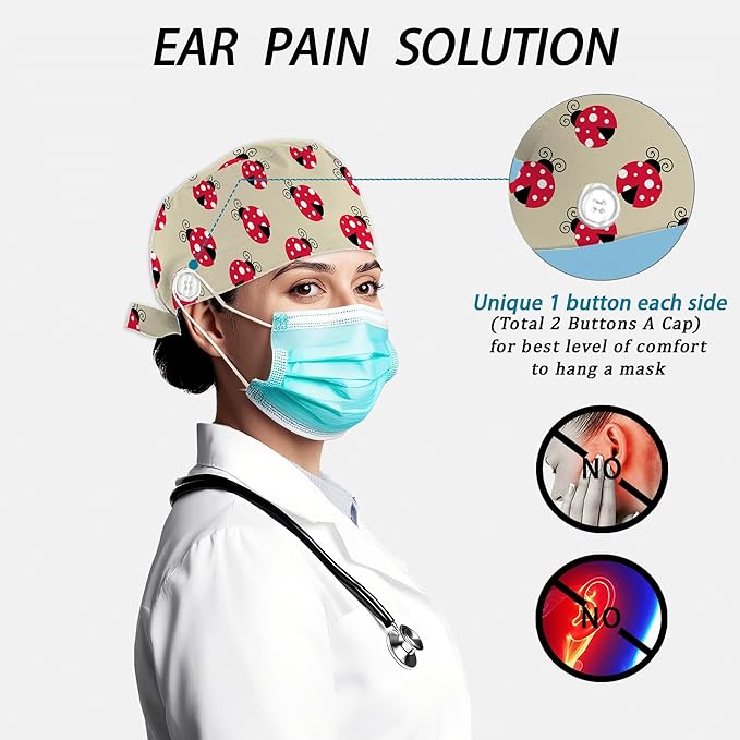 2 Pcs Working Cap with Sweatband for Women Men, Adjustable Cleaning Working Hats, Nurse Surgical Caps