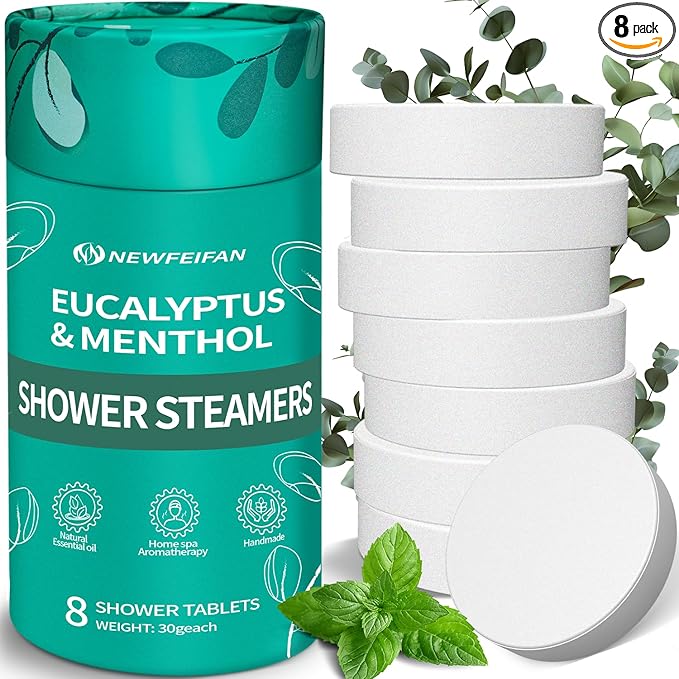 Shower Steamers Aromatherapy, Basket Set for Mothers Day Gifts for Mom, 8 Pack Teacher Appreciation Gifts for Women Men, Organic Eucalyptus & Menthol Essential Oil, Spa Relaxing Purple Gifts for Wife