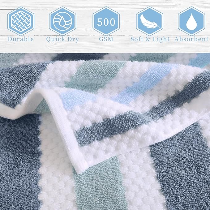 Waffle Washcloths for Bathroom, Wash Cloths 6 Pack 13"x13" - Cotton & Polyester | Quick Dry | Thick | Absorb, Decorative Soft Face Wash Cloths, Striped Face Towel Set, Blue-Gray and White Checkered