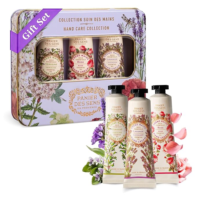 Panier des Sens - Mini Hand Cream Set - Gifts for Women - Rose, Lavender, Verbena Natural Hand Cream - Mothers Day Gift Ideas Made in France - 97% Natural Origin - Hand Lotion Travel Size 3 x 1 Fl Oz