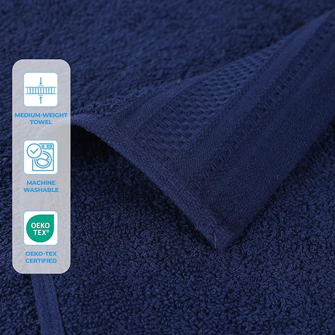 Superior Honeycomb Cotton Medium Weight Towels, for Guest Bath, Master Bathroom, Shower, Quick Dry, Adults, Home Essentials, Textured Waffle Border, Towel Set, Bath Towels, Set of 4, Navy Peony