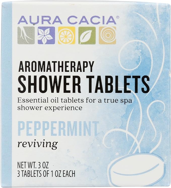 Aura Cacia Peppermint Shower Tablets - Reviving Aromatherapy Steamers with Pure Essential Oils - Energizing Morning Shower Experience | 3 Ounce (Pack of 3)