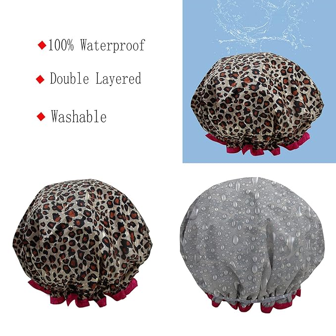 Shower Cap for Women,1 Pcs Shower Hat Waterproof-Double Layer-Reusable Elastic Bath Caps for Girls Spa Home Use,Hotel and Hair Salon …